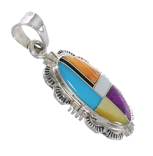 Genuine Sterling Silver And Multicolor Inlay Southwest Pendant MX64850